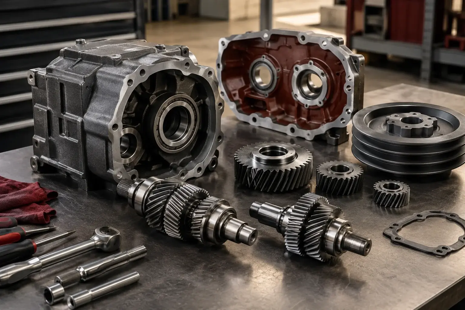 Industrial gearbox components arranged for repair